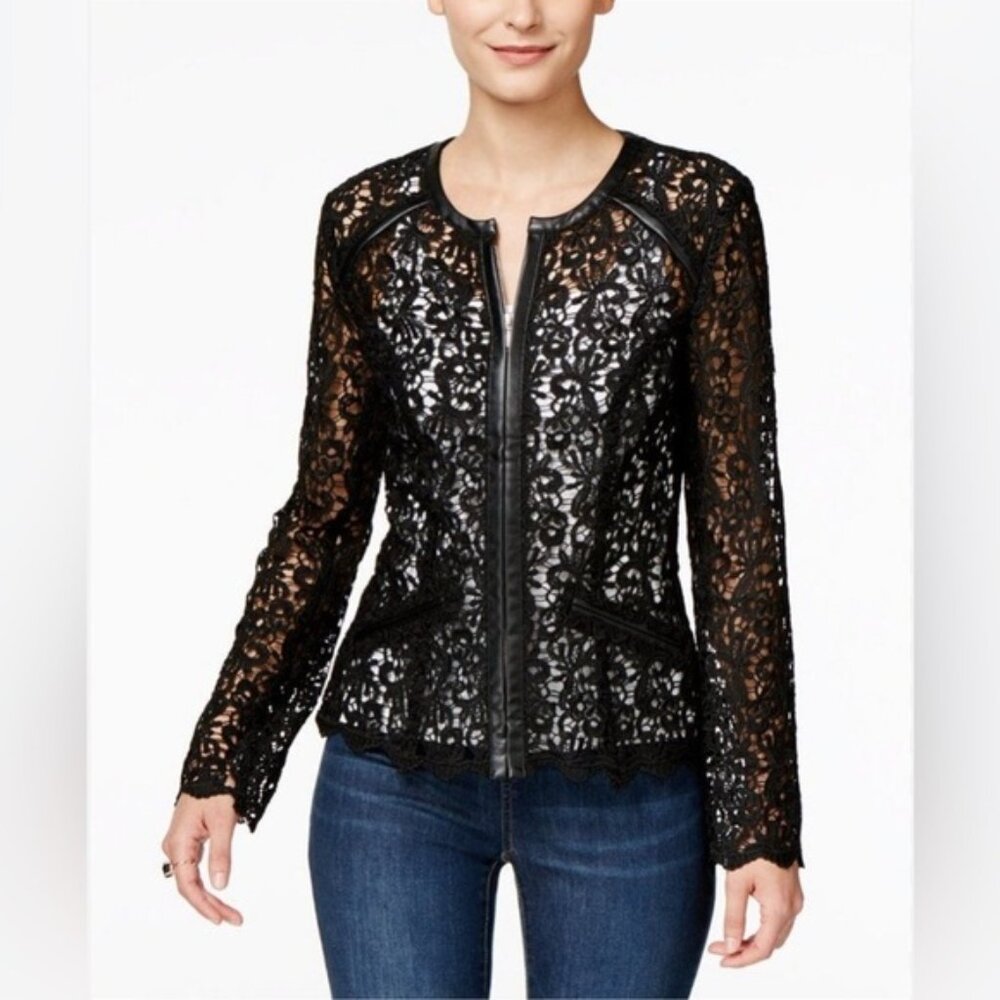 INC International Concepts Crochet Black Lace Jacket Size Large